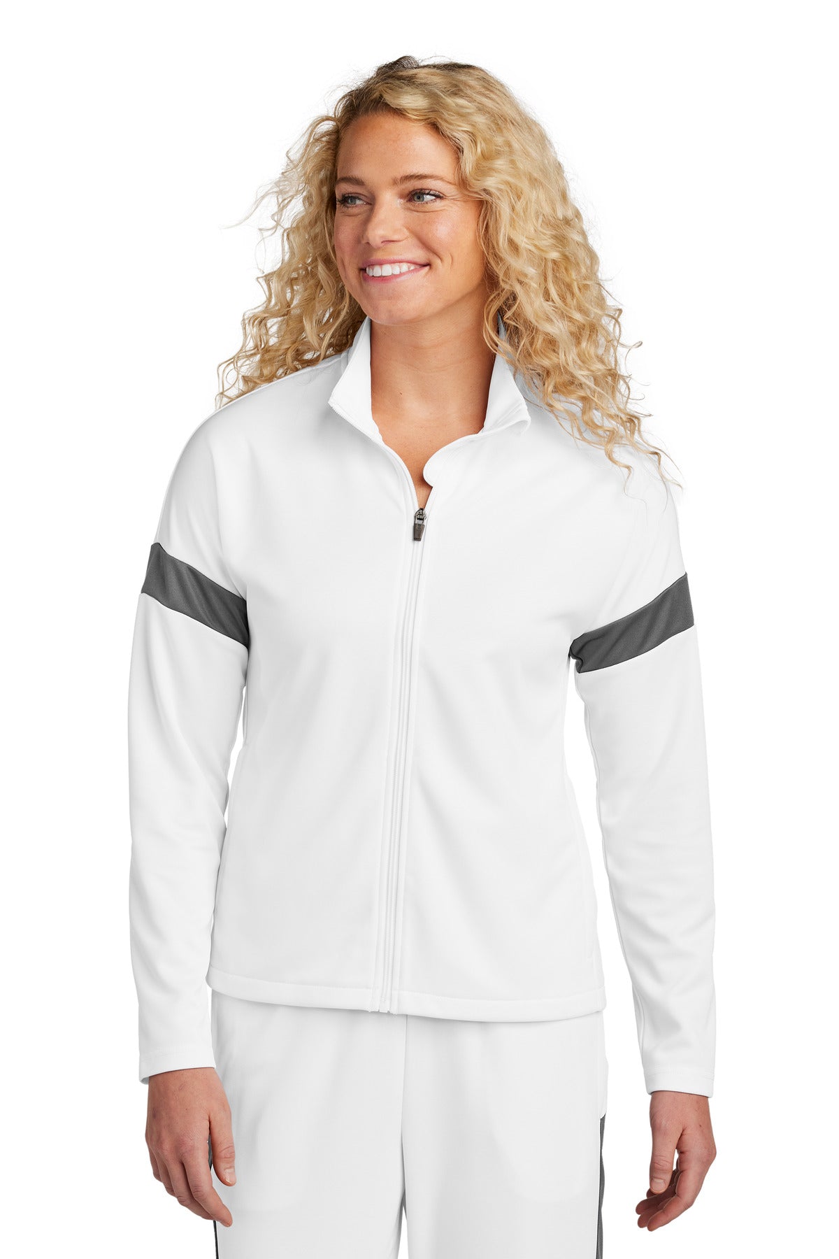 Sport-Tek Women's Travel Full-Zip Jacket - White/ Iron Grey