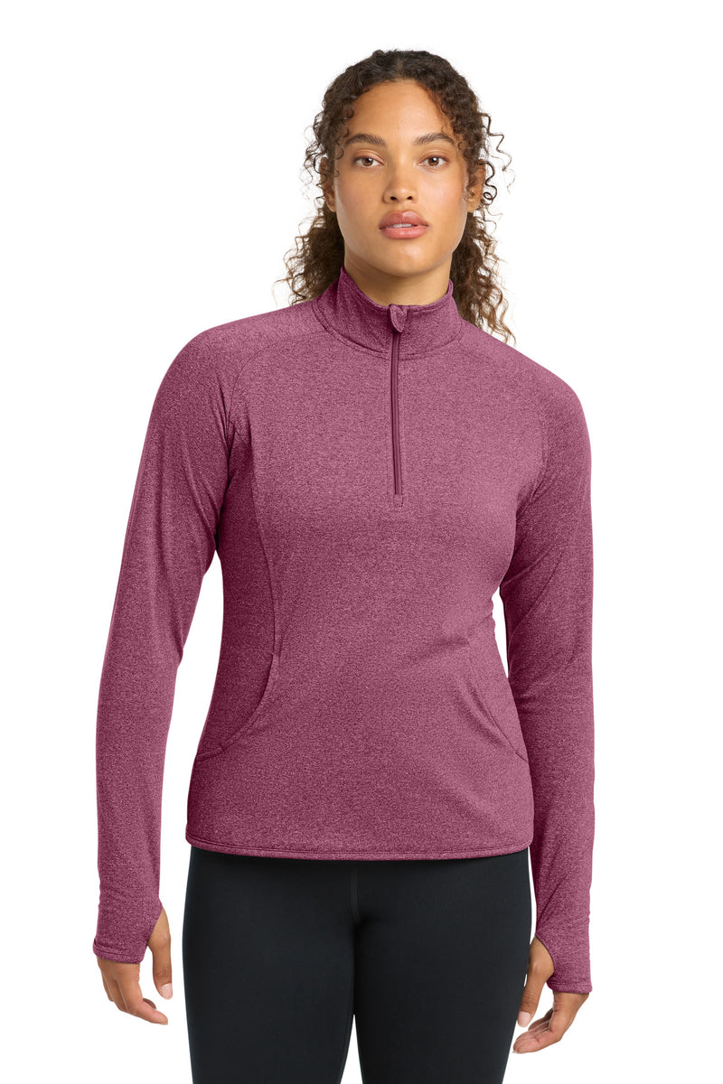 Sport-Tek Women's Sport-Wick Stretch 1/4-Zip Pullover - Pink Rush Heather