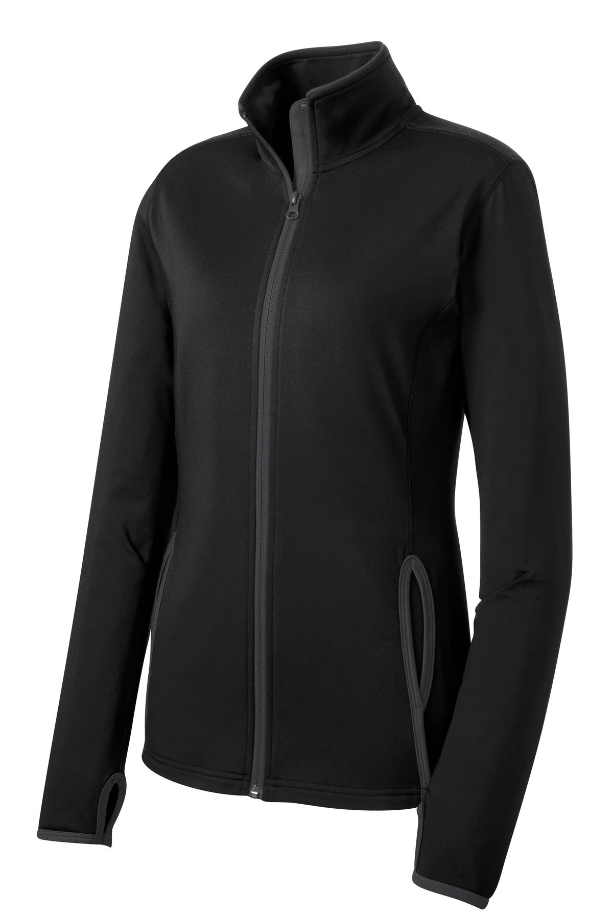 Sport-Tek Women's Sport-Wick Stretch Contrast Full-Zip Jacket - Black/ Charcoal Grey