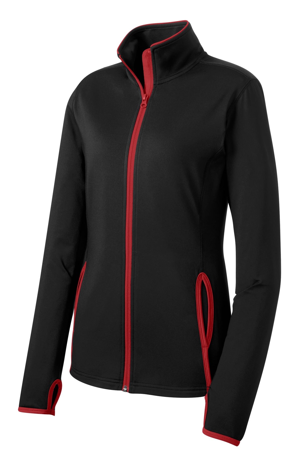 Sport-Tek Women's Sport-Wick Stretch Contrast Full-Zip Jacket - Black/ True Red