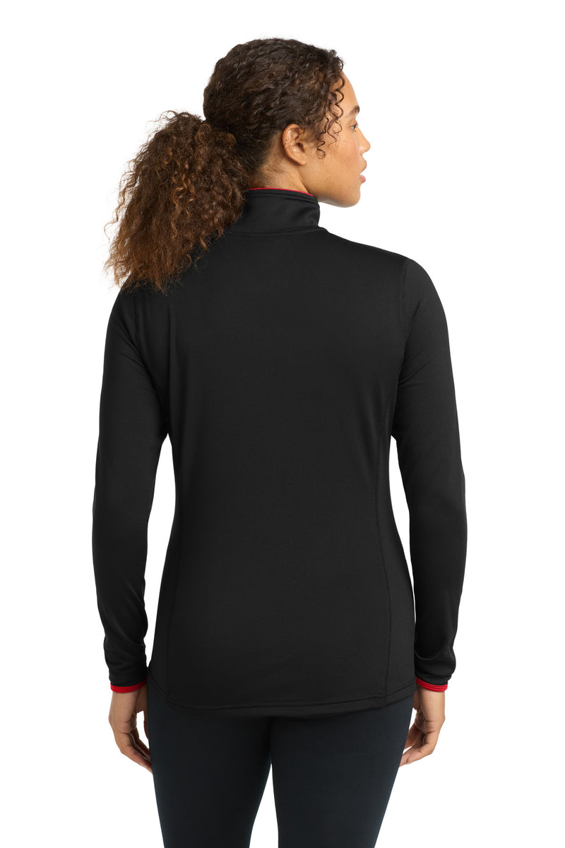 Sport-Tek Women's Sport-Wick Stretch Contrast Full-Zip Jacket - Black/ True Red