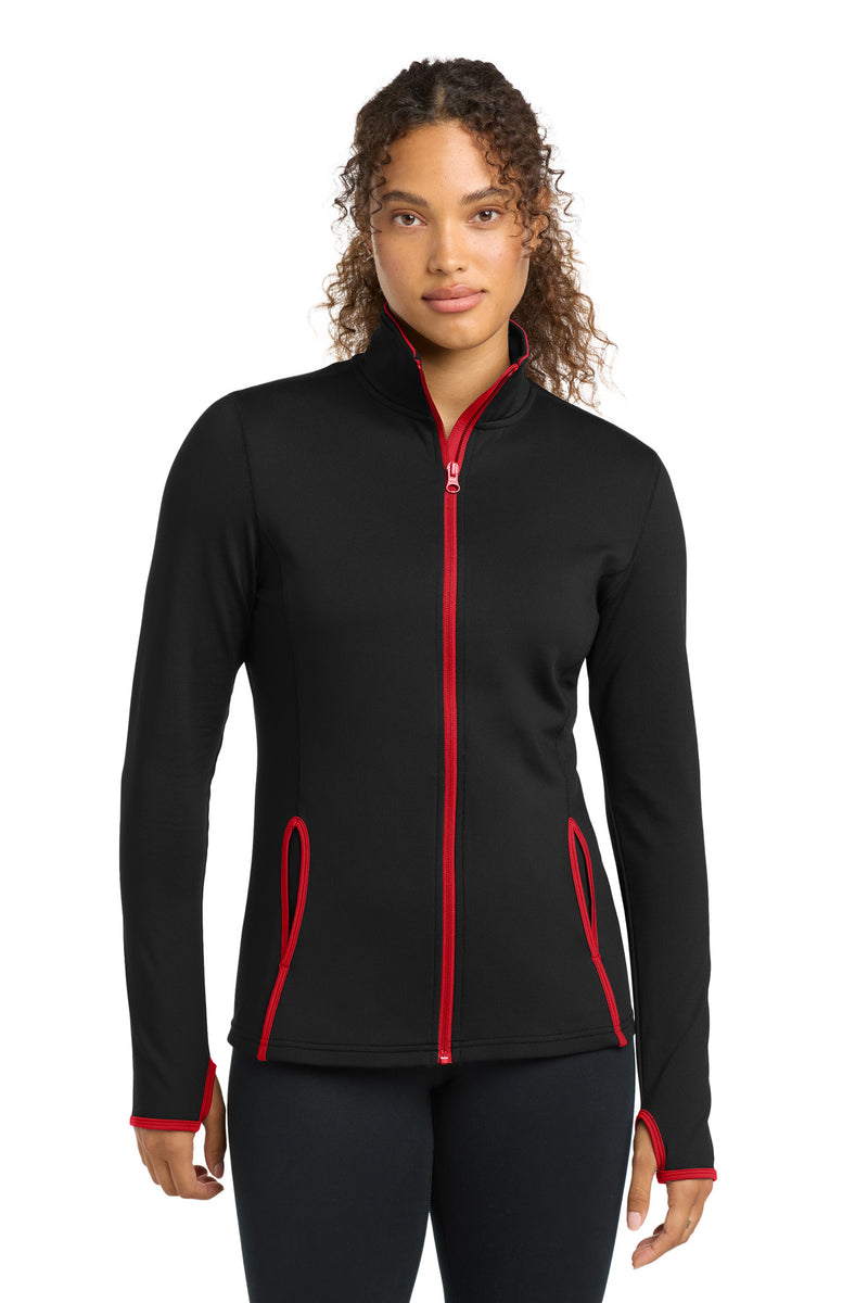 Sport-Tek Women's Sport-Wick Stretch Contrast Full-Zip Jacket - Black/ True Red