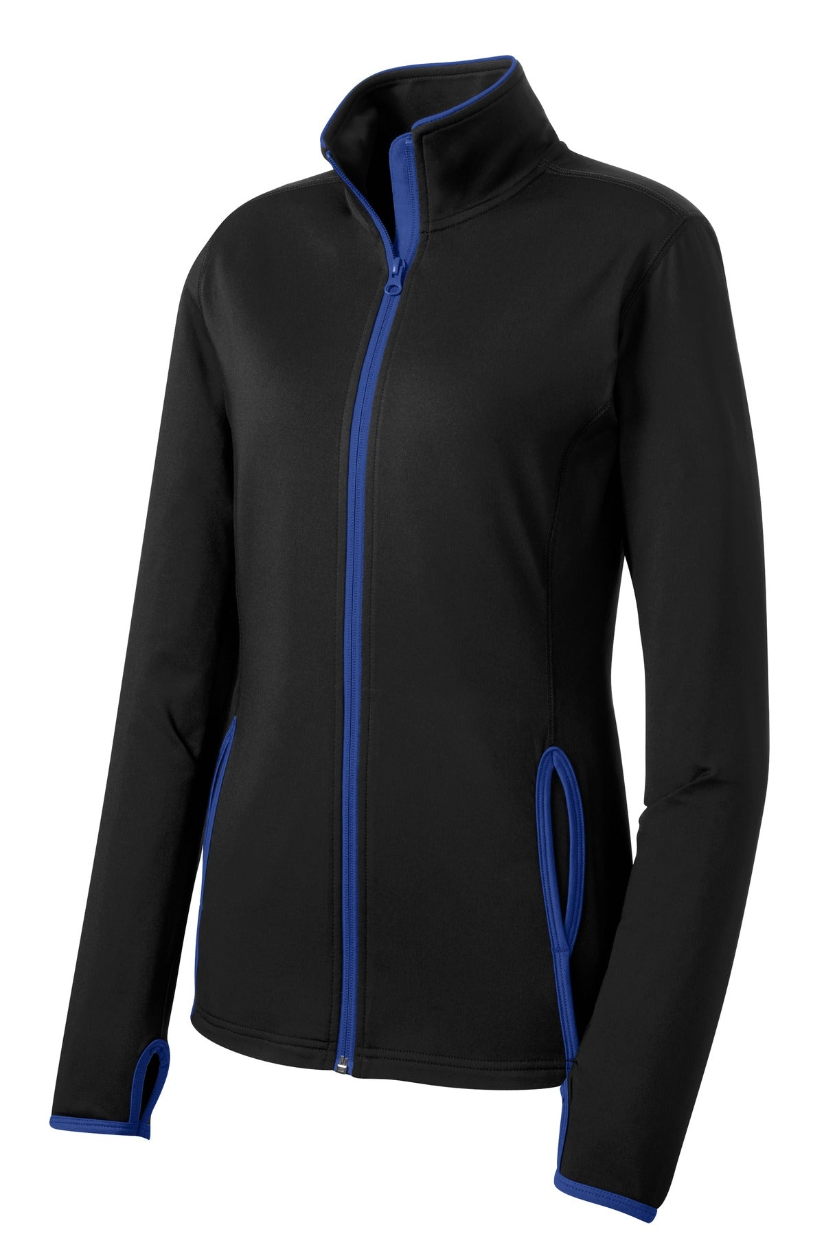 Sport-Tek Women's Sport-Wick Stretch Contrast Full-Zip Jacket - Black/ True Royal