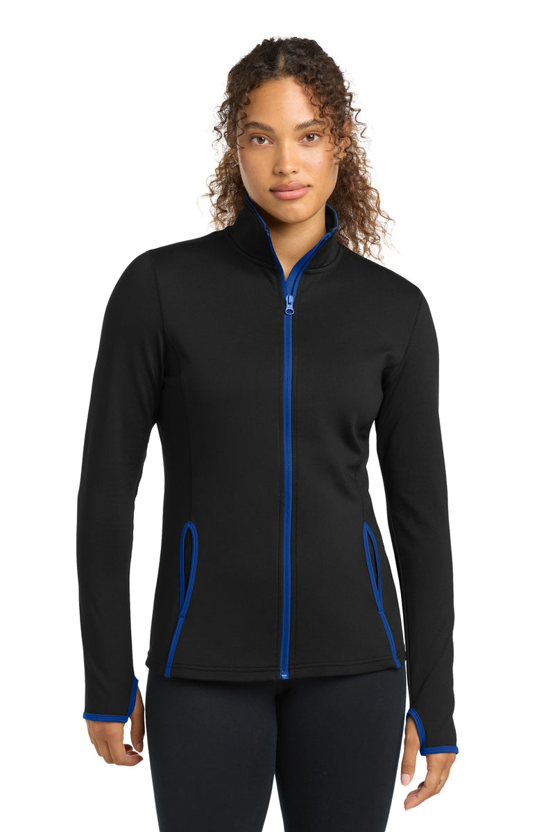 Sport-Tek Women's Sport-Wick Stretch Contrast Full-Zip Jacket - Black/ True Royal