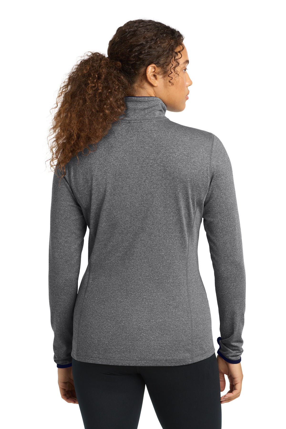 Sport-Tek Women's Sport-Wick Stretch Contrast Full-Zip Jacket - Charcoal Grey Heather/ True Navy