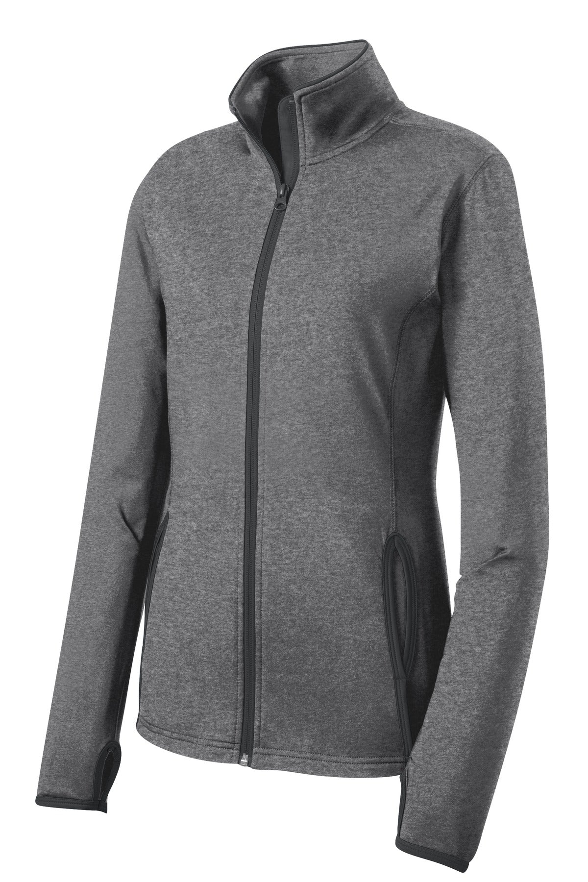 Sport-Tek Women's Sport-Wick Stretch Contrast Full-Zip Jacket - Charcoal Grey Heather/ Charcoal Grey