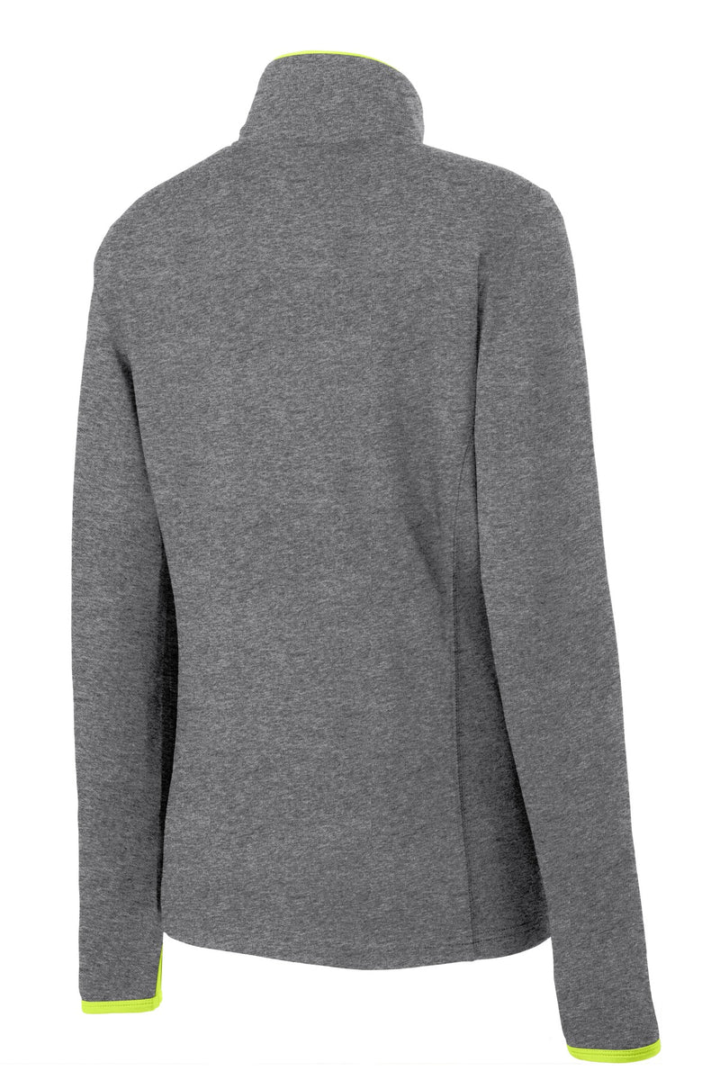 Sport-Tek Women's Sport-Wick Stretch Contrast Full-Zip Jacket - Charcoal Grey Heather/ Charge Green