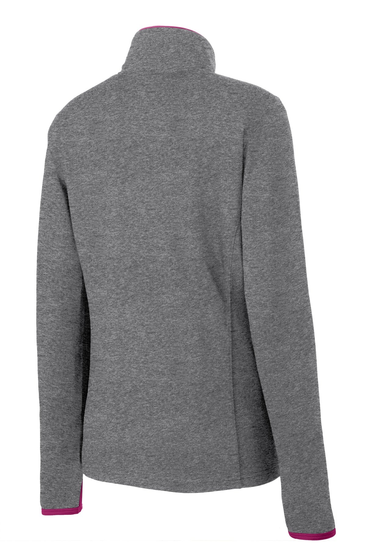 Sport-Tek Women's Sport-Wick Stretch Contrast Full-Zip Jacket - Charcoal Grey Heather/ Pink Rush