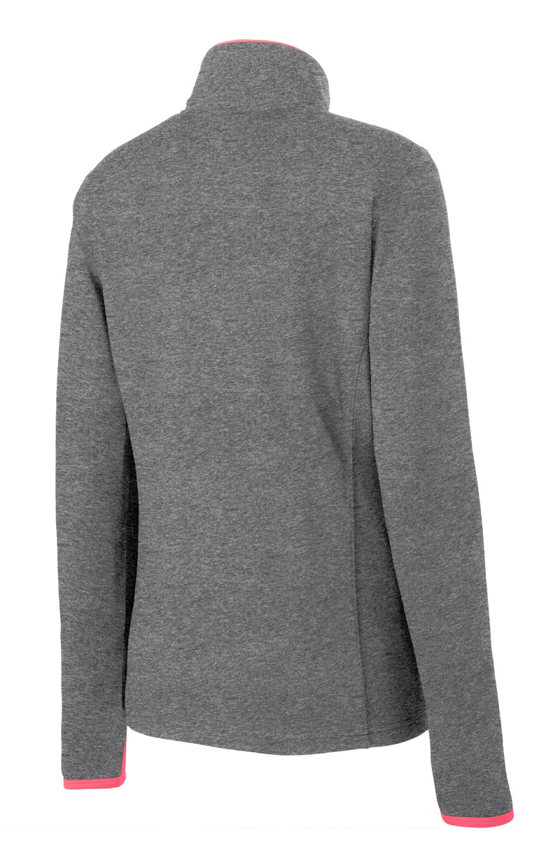 Sport-Tek Women's Sport-Wick Stretch Contrast Full-Zip Jacket - Charcoal Grey Heather/ Hot Coral