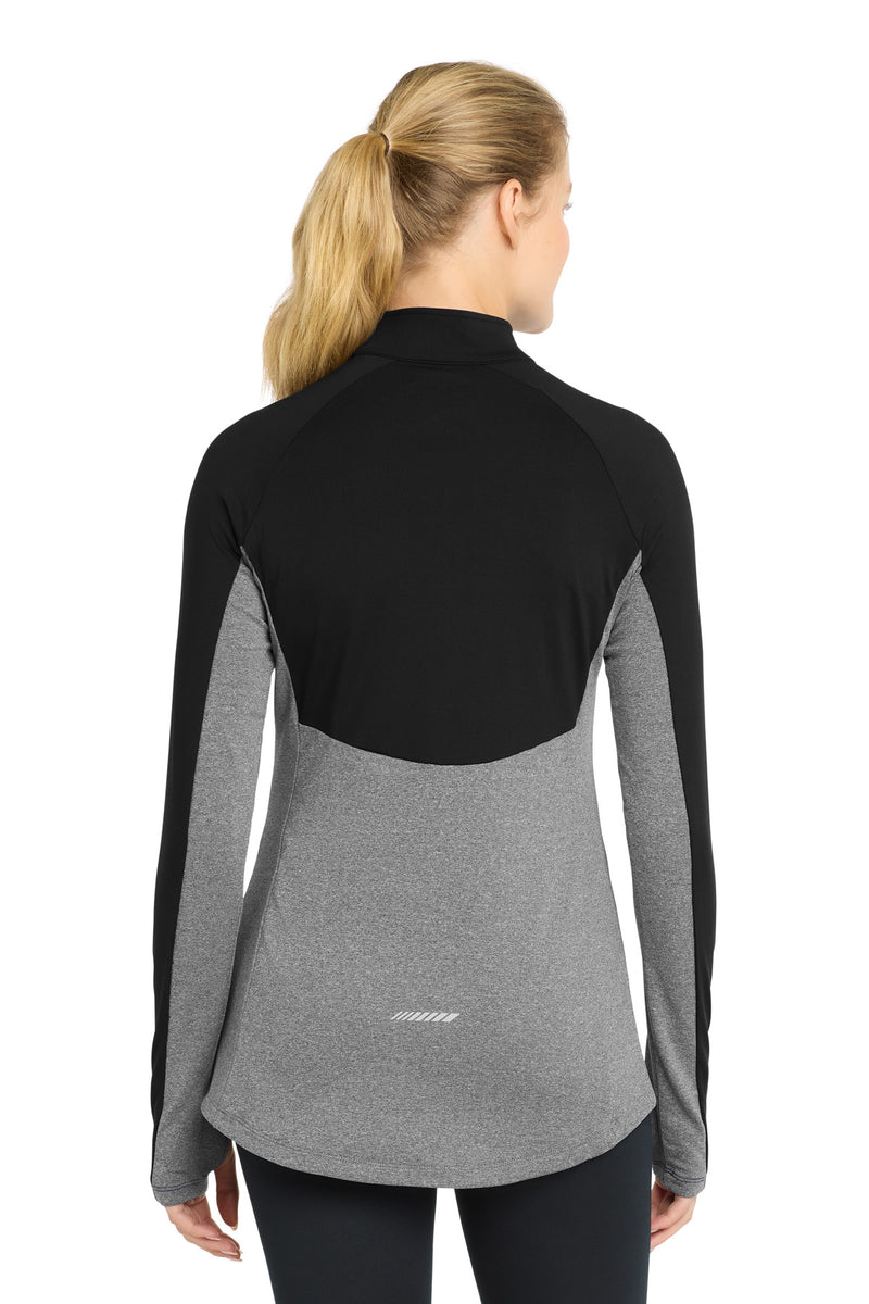 Sport-Tek Women's Sport-Wick Stretch Contrast 1/4-Zip Pullover - Black/ Charcoal Grey Heather