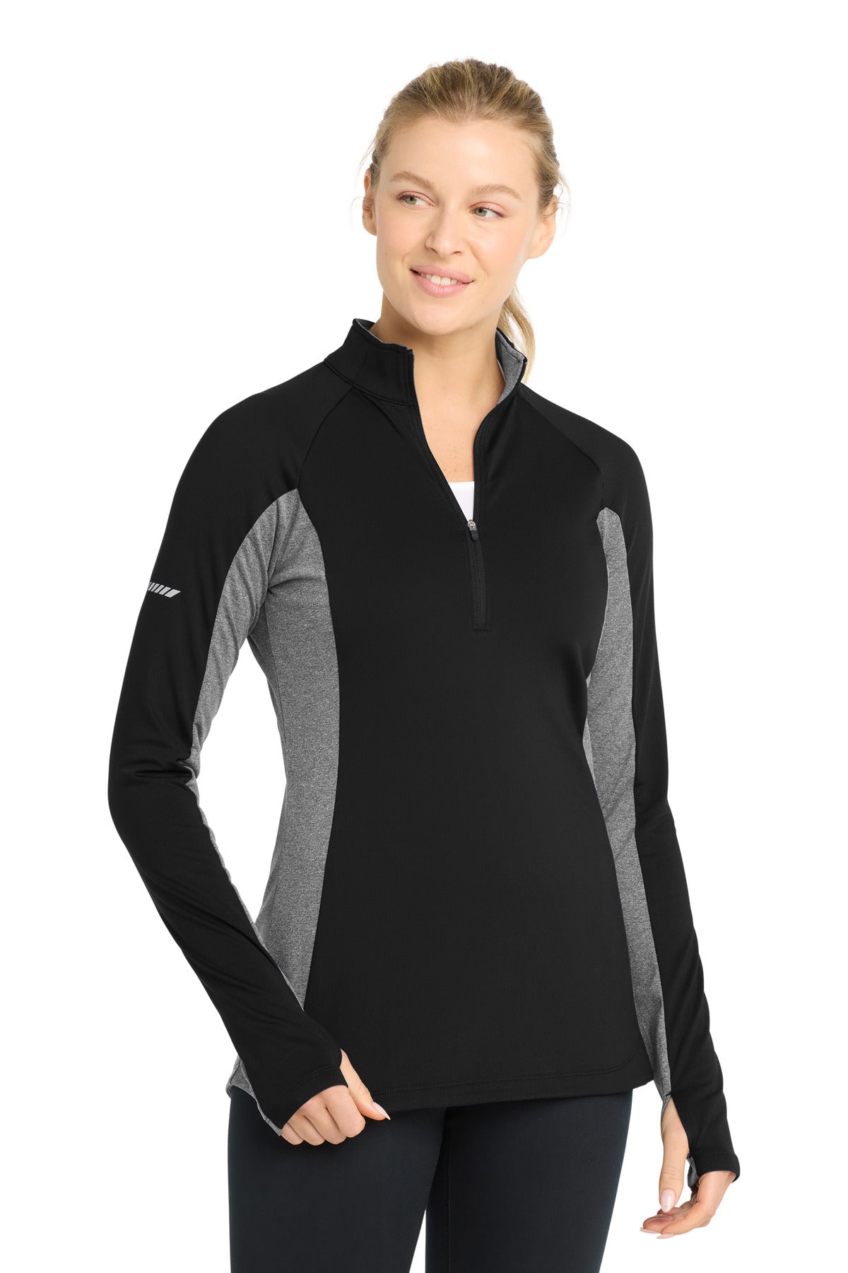 Sport-Tek Women's Sport-Wick Stretch Contrast 1/4-Zip Pullover - Black/ Charcoal Grey Heather