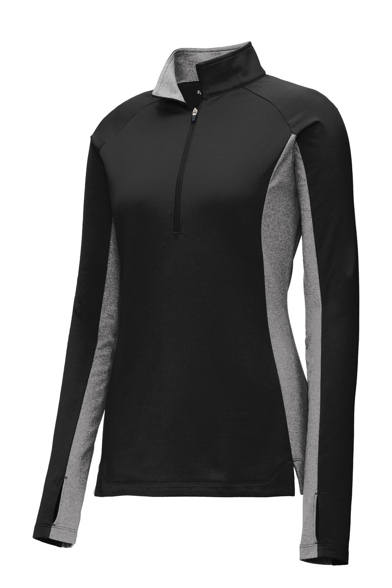 Sport-Tek Women's Sport-Wick Stretch Contrast 1/4-Zip Pullover - Black/ Charcoal Grey Heather