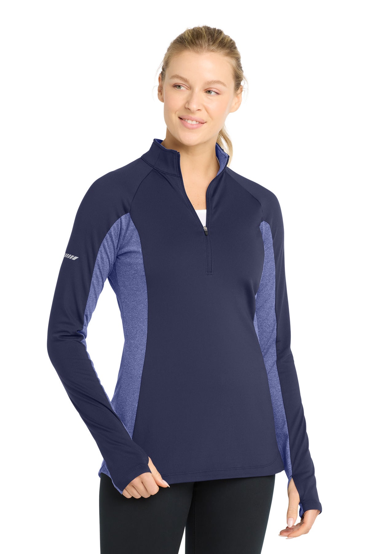 Sport-Tek Women's Sport-Wick Stretch Contrast 1/4-Zip Pullover - True Navy/ True Navy Heather