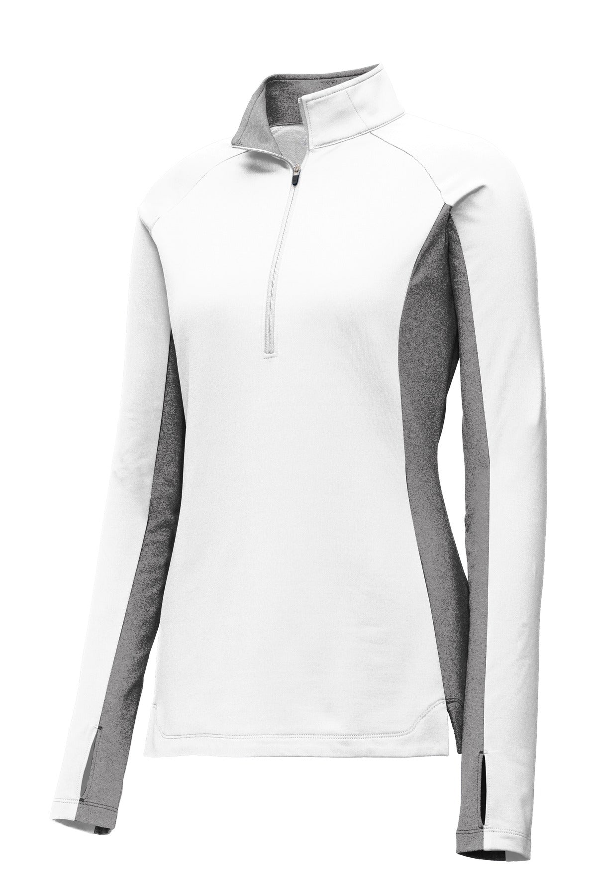 Sport-Tek Women's Sport-Wick Stretch Contrast 1/4-Zip Pullover - White/ Charcoal Grey Heather