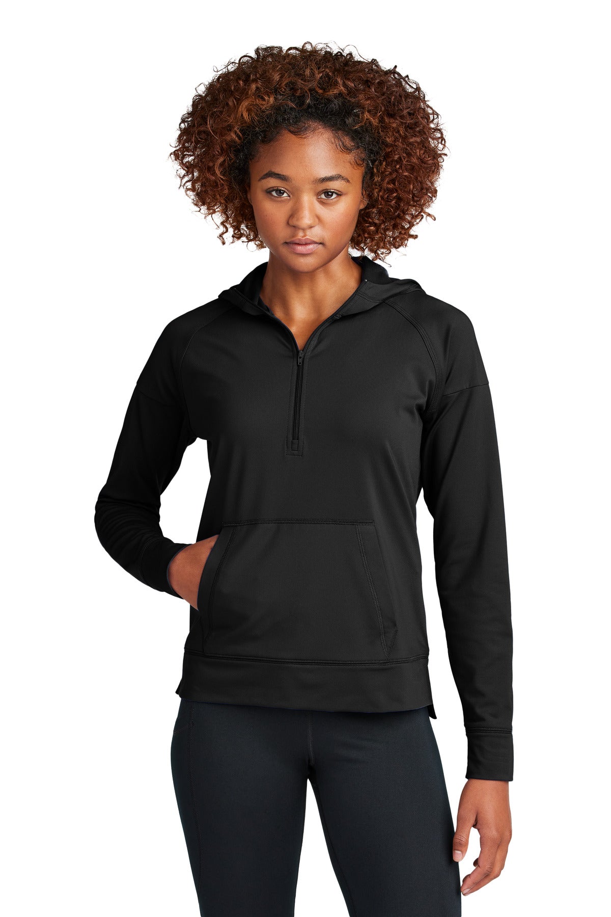 Sport-Tek Women's Sport-Wick Stretch 1/2-Zip Hoodie - Black