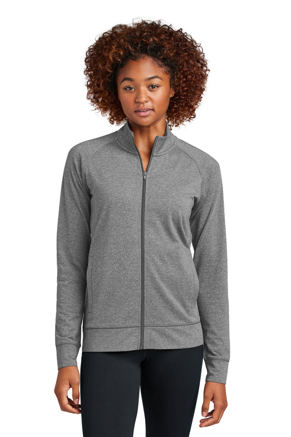 Sport-Tek Women's Sport-Wick Stretch Full-Zip Cadet Jacket - Charcoal Grey Heather