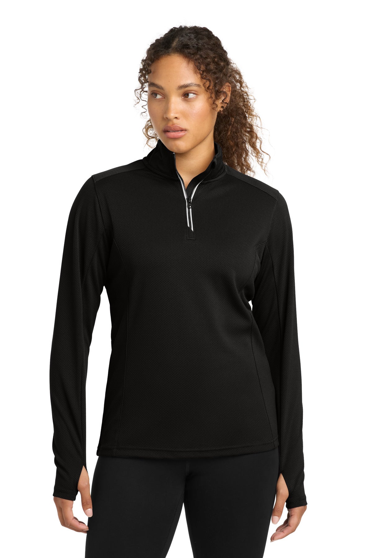 Sport-Tek Women's Sport-Wick Textured 1/4-Zip Pullover - Black