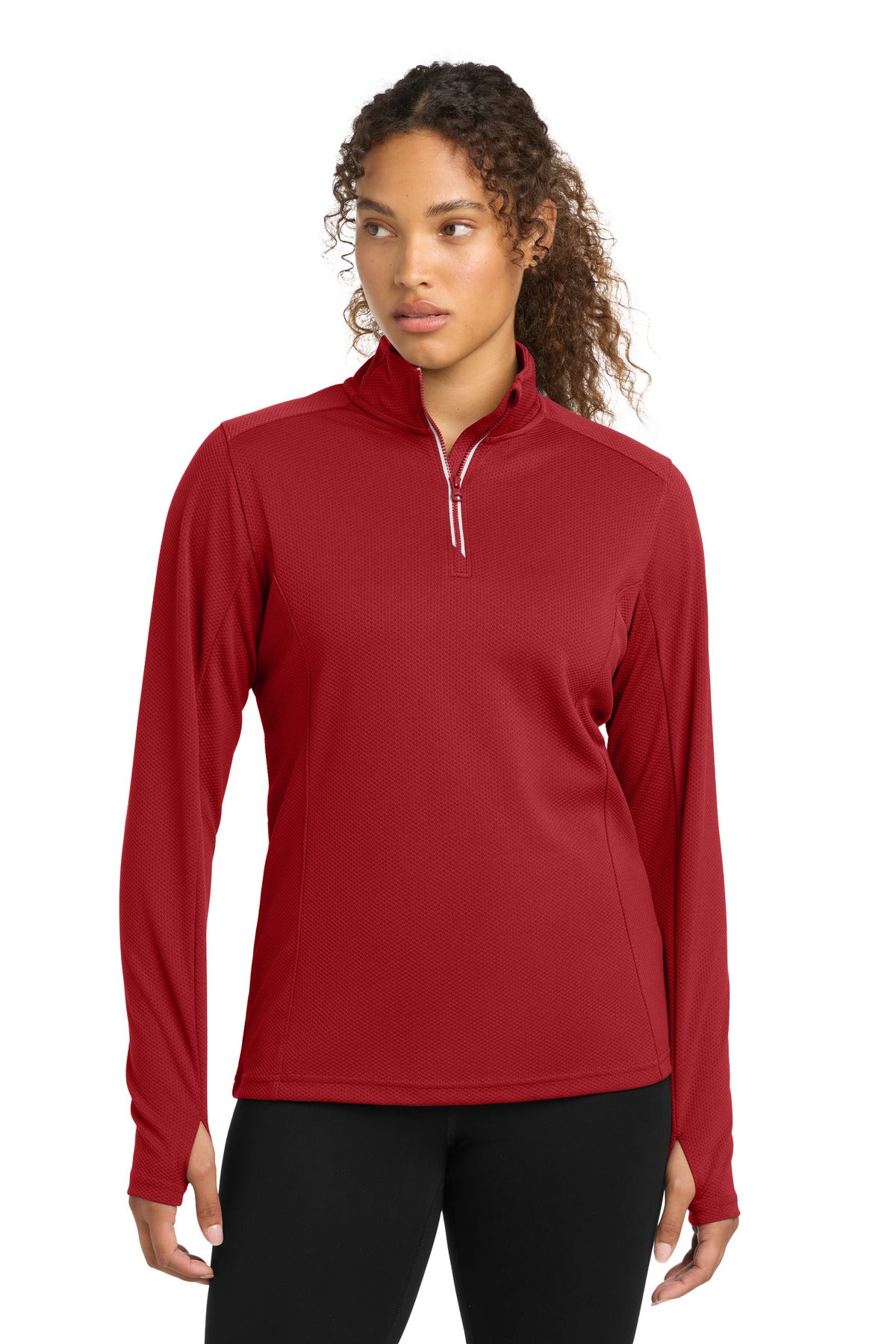 Sport-Tek Women's Sport-Wick Textured 1/4-Zip Pullover - Deep Red