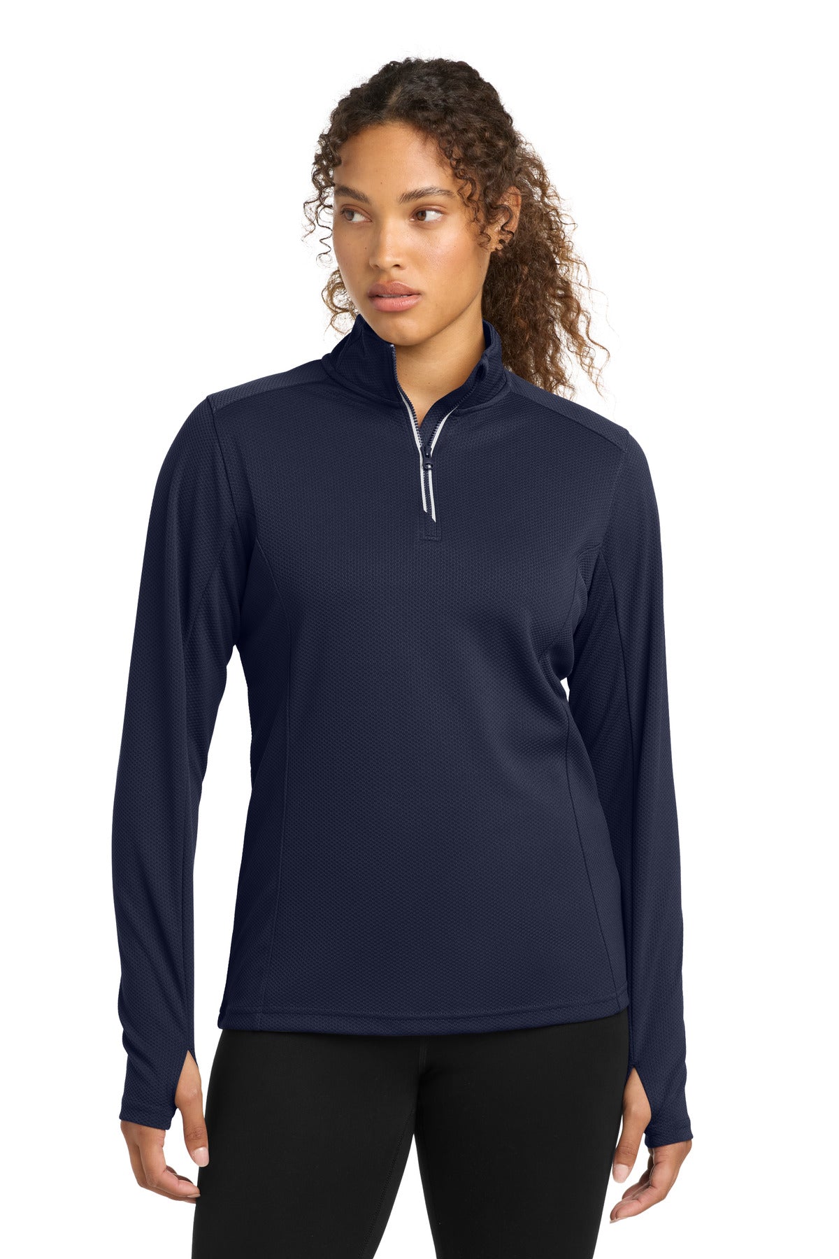 Sport-Tek Women's Sport-Wick Textured 1/4-Zip Pullover - True Navy