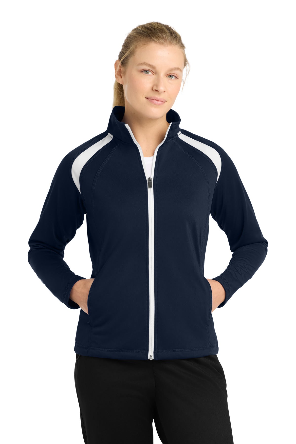 Sport-Tek Women's Tricot Track Jacket - True Navy/ White