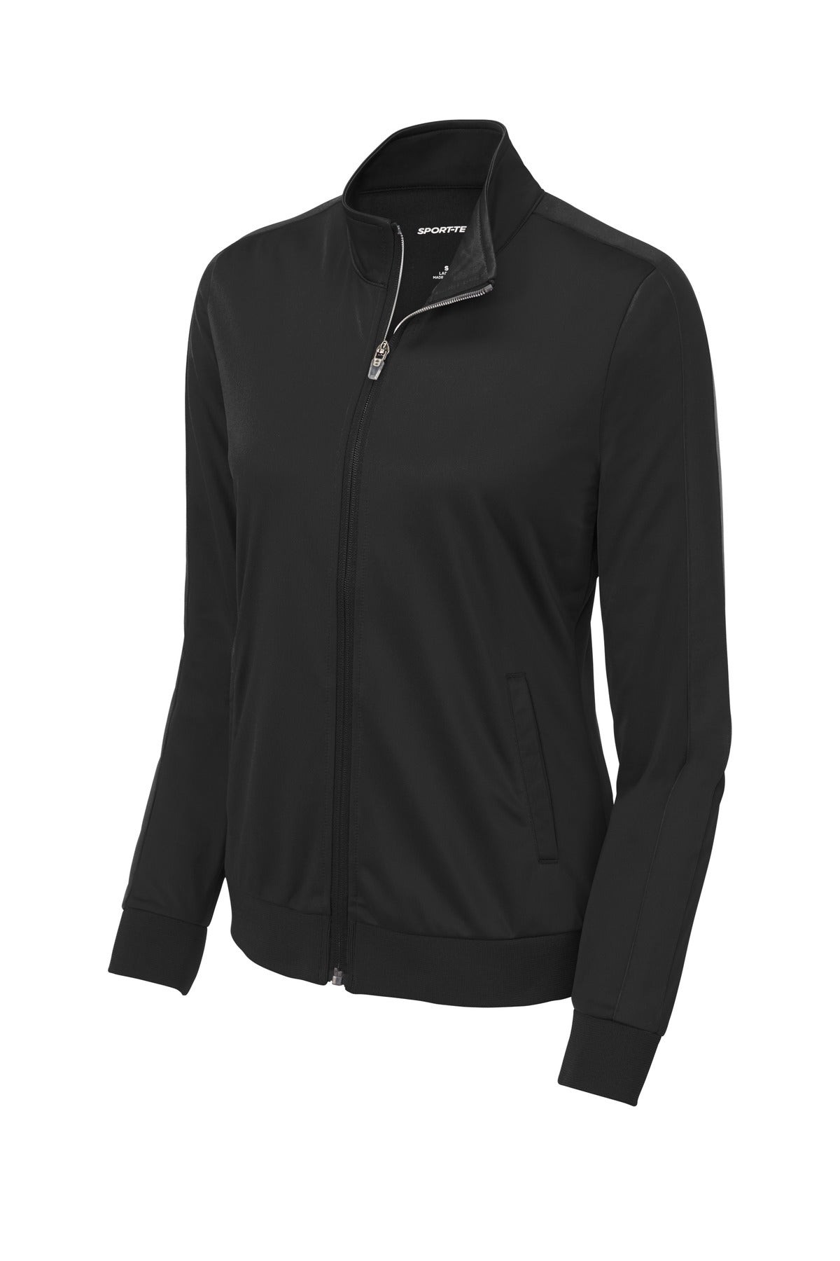Sport-Tek  Ladies Tricot Sleeve Stripe Track Jacket - Black/ Black