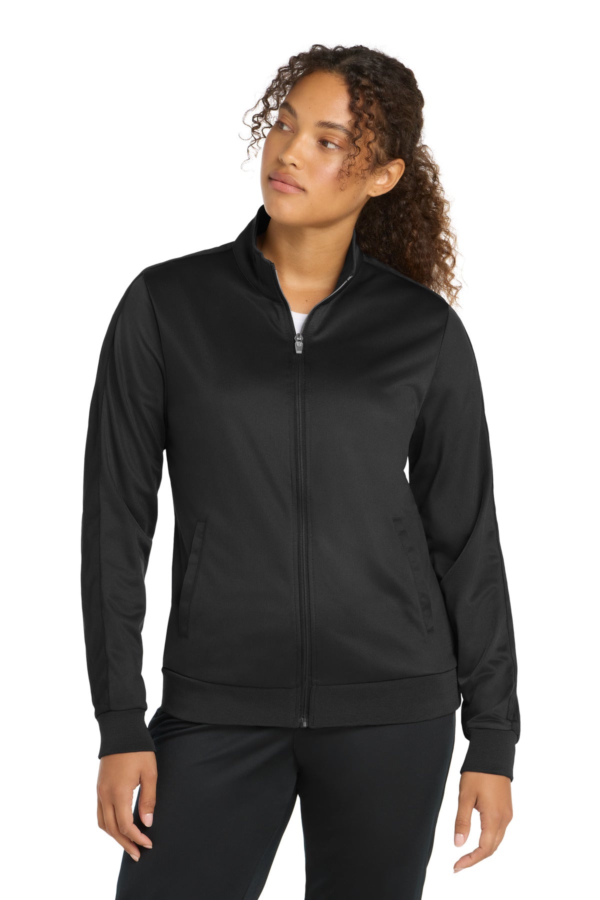 Sport-Tek  Ladies Tricot Sleeve Stripe Track Jacket - Black/ Black