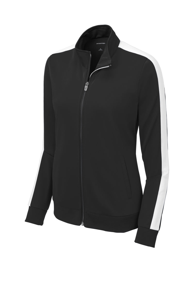 Sport-Tek  Ladies Tricot Sleeve Stripe Track Jacket - Black/ White