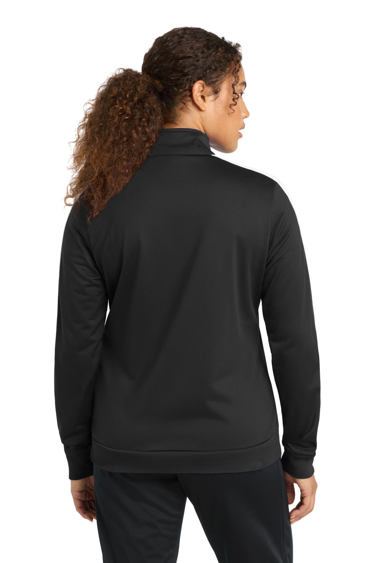Sport-Tek  Ladies Tricot Sleeve Stripe Track Jacket - Black/ White