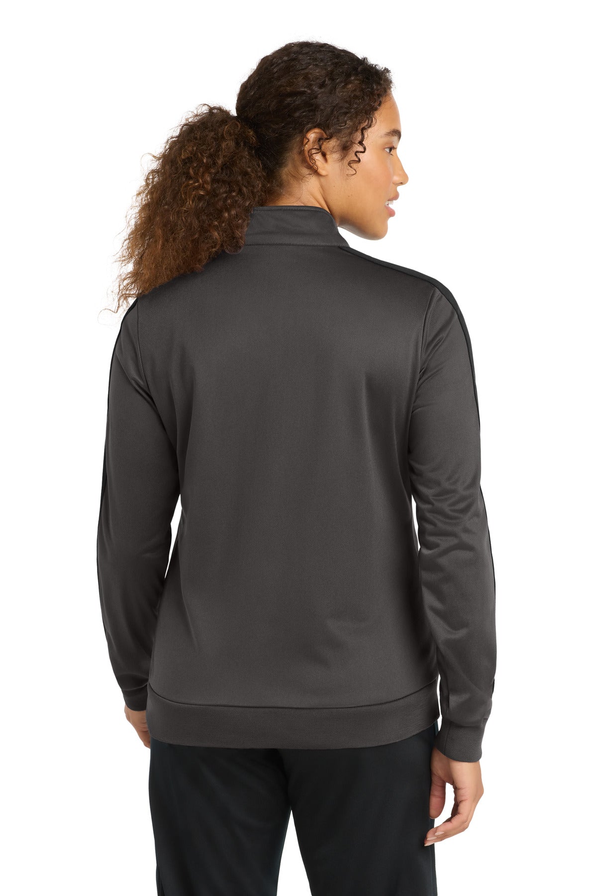 Sport-Tek  Ladies Tricot Sleeve Stripe Track Jacket - Graphite/ Black