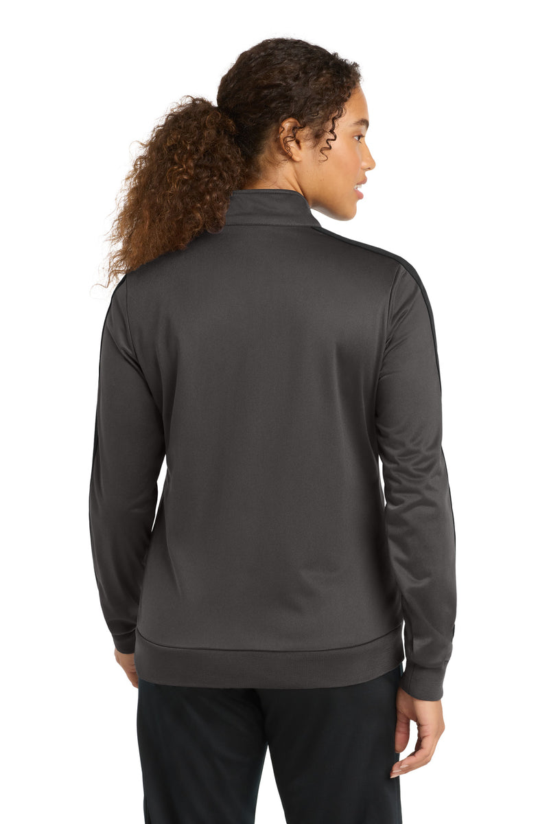 Sport-Tek  Ladies Tricot Sleeve Stripe Track Jacket - Graphite/ Black