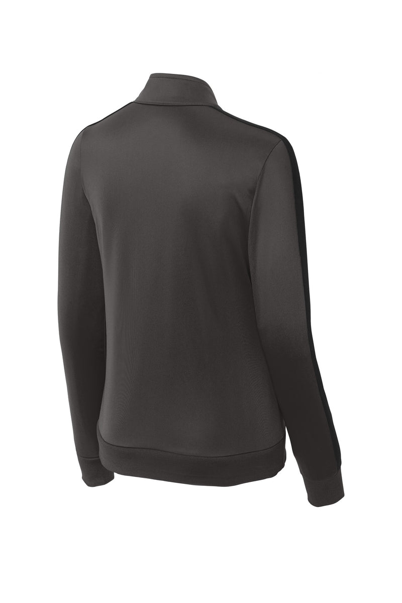 Sport-Tek  Ladies Tricot Sleeve Stripe Track Jacket - Graphite/ Black