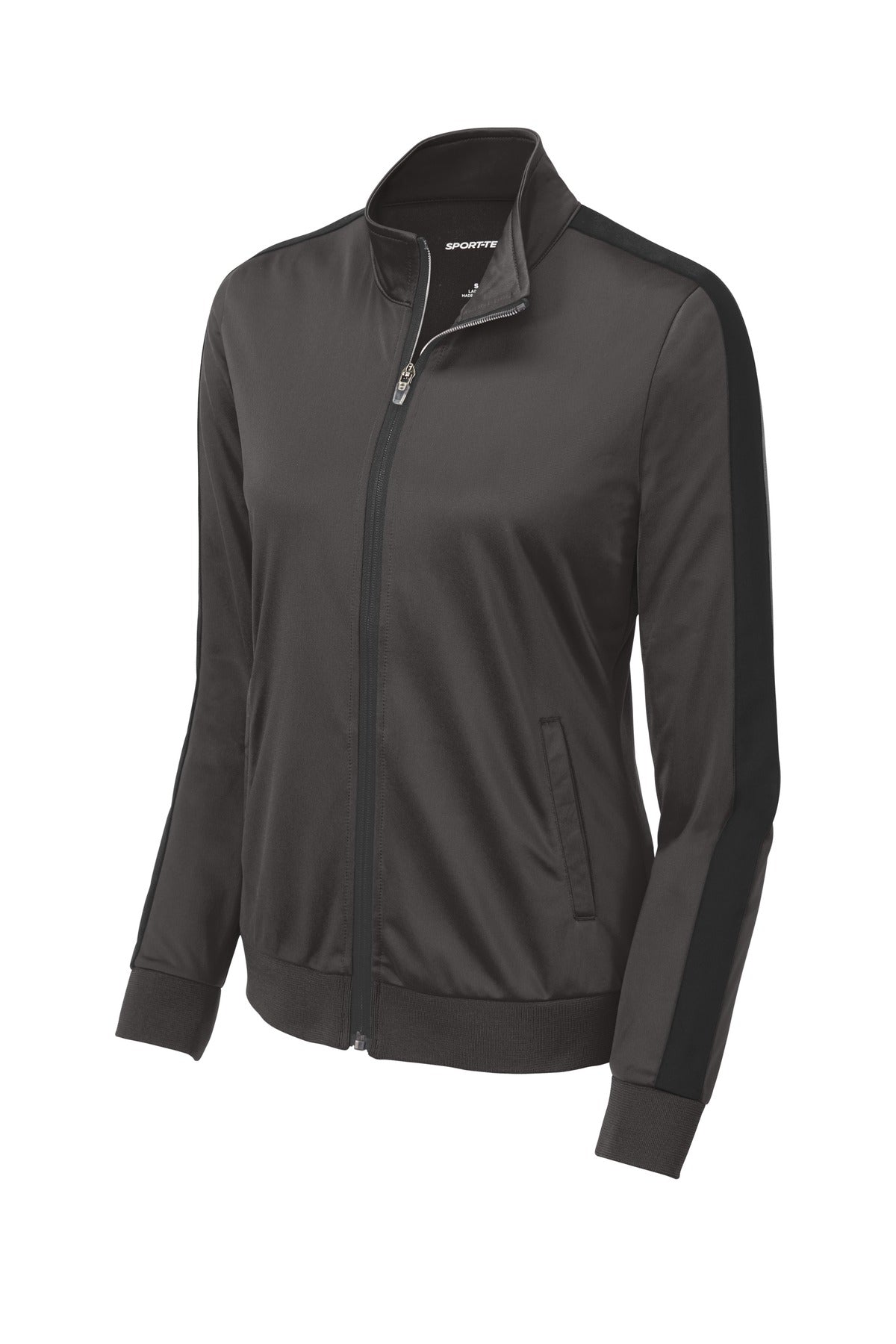 Sport-Tek  Ladies Tricot Sleeve Stripe Track Jacket - Graphite/ Black