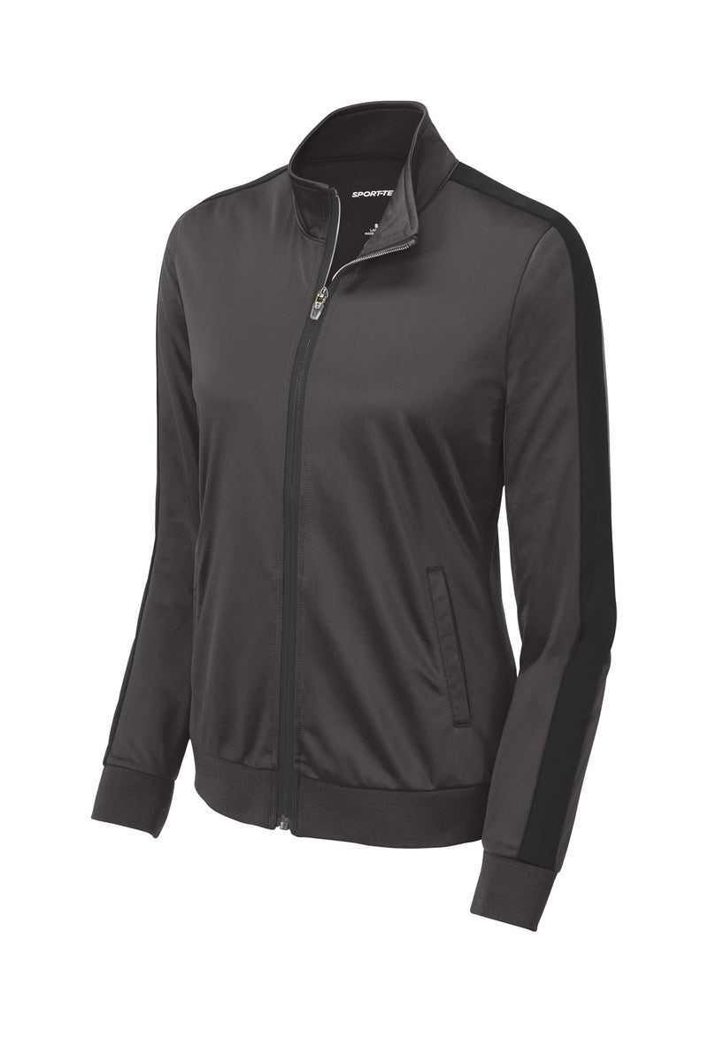 Sport-Tek  Ladies Tricot Sleeve Stripe Track Jacket - Graphite/ Black