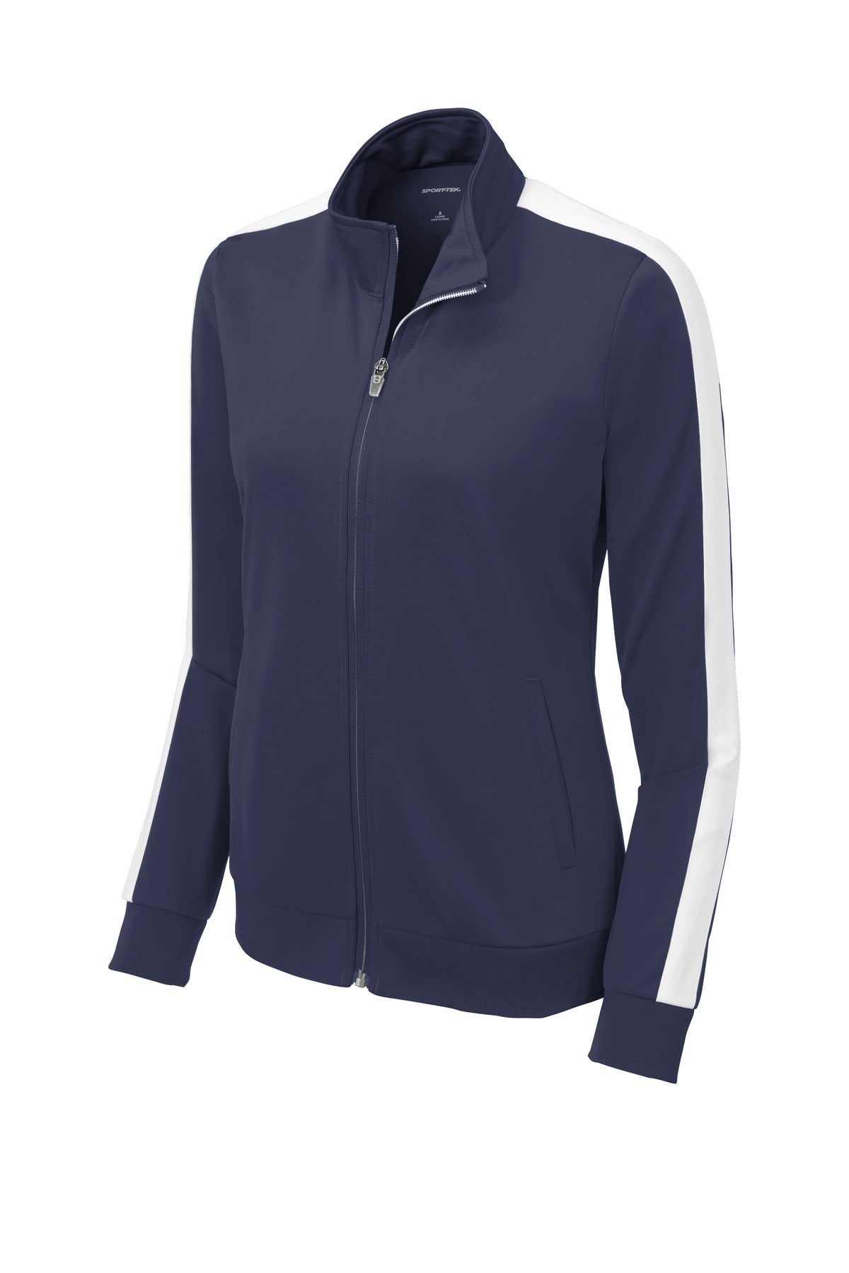 Sport-Tek  Ladies Tricot Sleeve Stripe Track Jacket - True Navy/ White