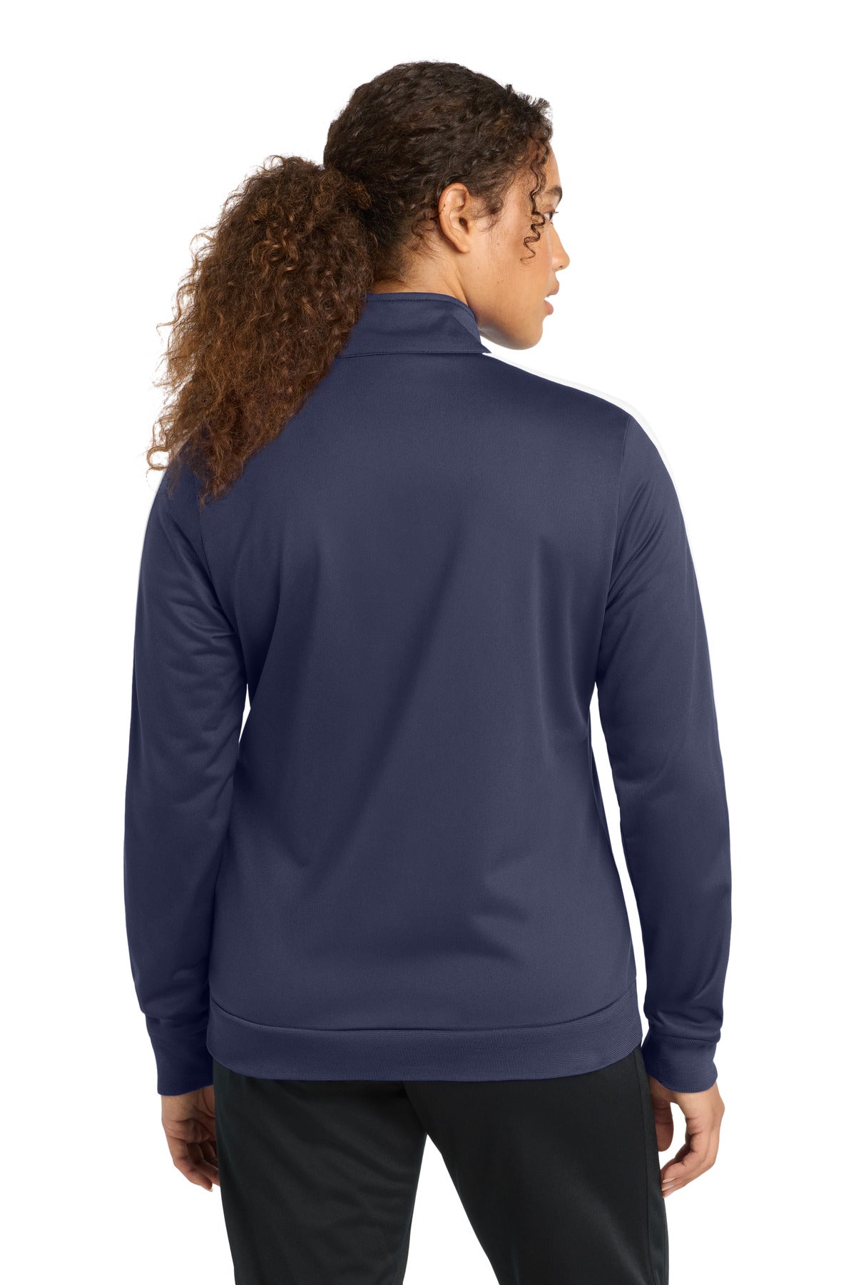 Sport-Tek  Ladies Tricot Sleeve Stripe Track Jacket - True Navy/ White