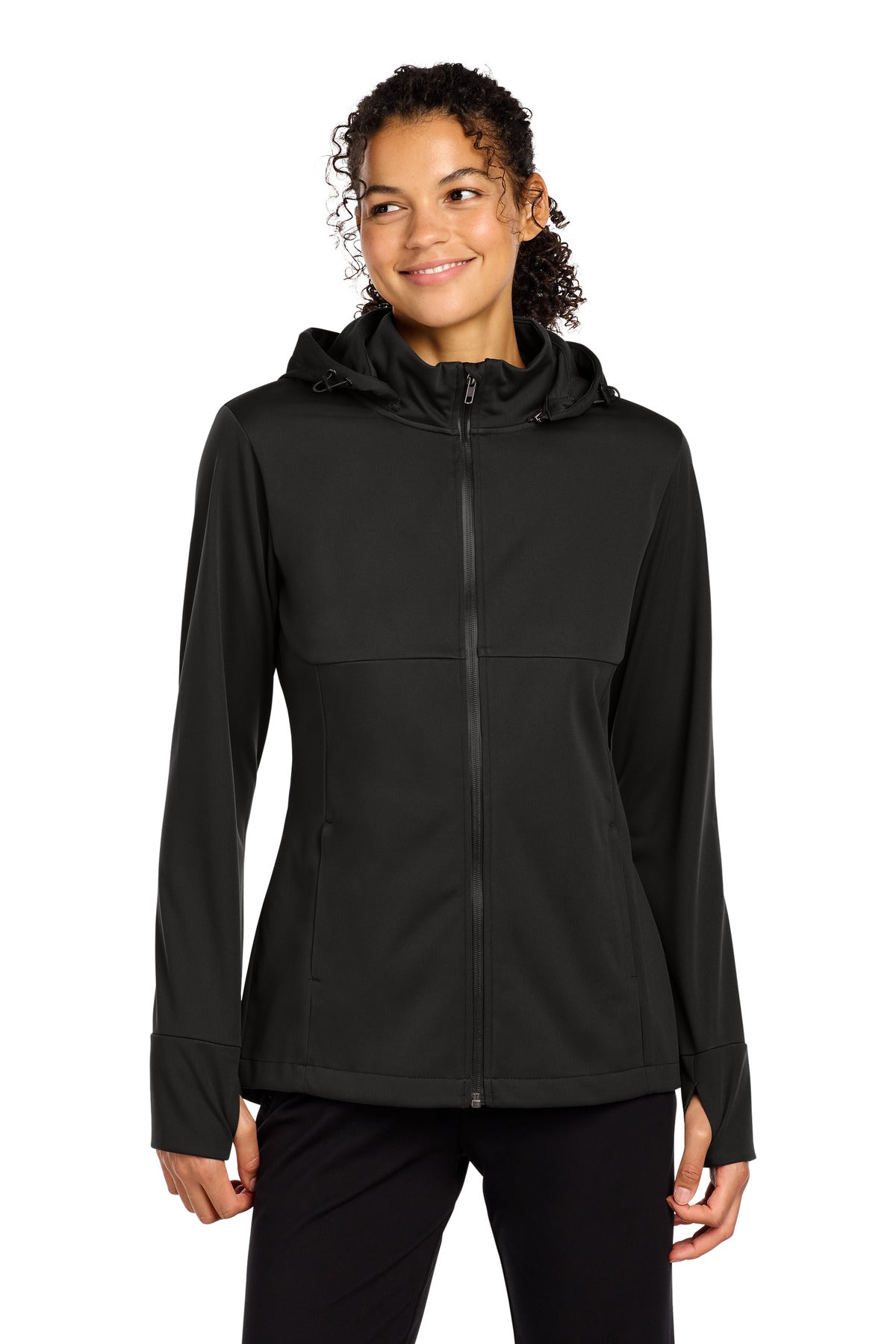Sport-Tek Women's Hooded Soft Shell Jacket - Deep Black