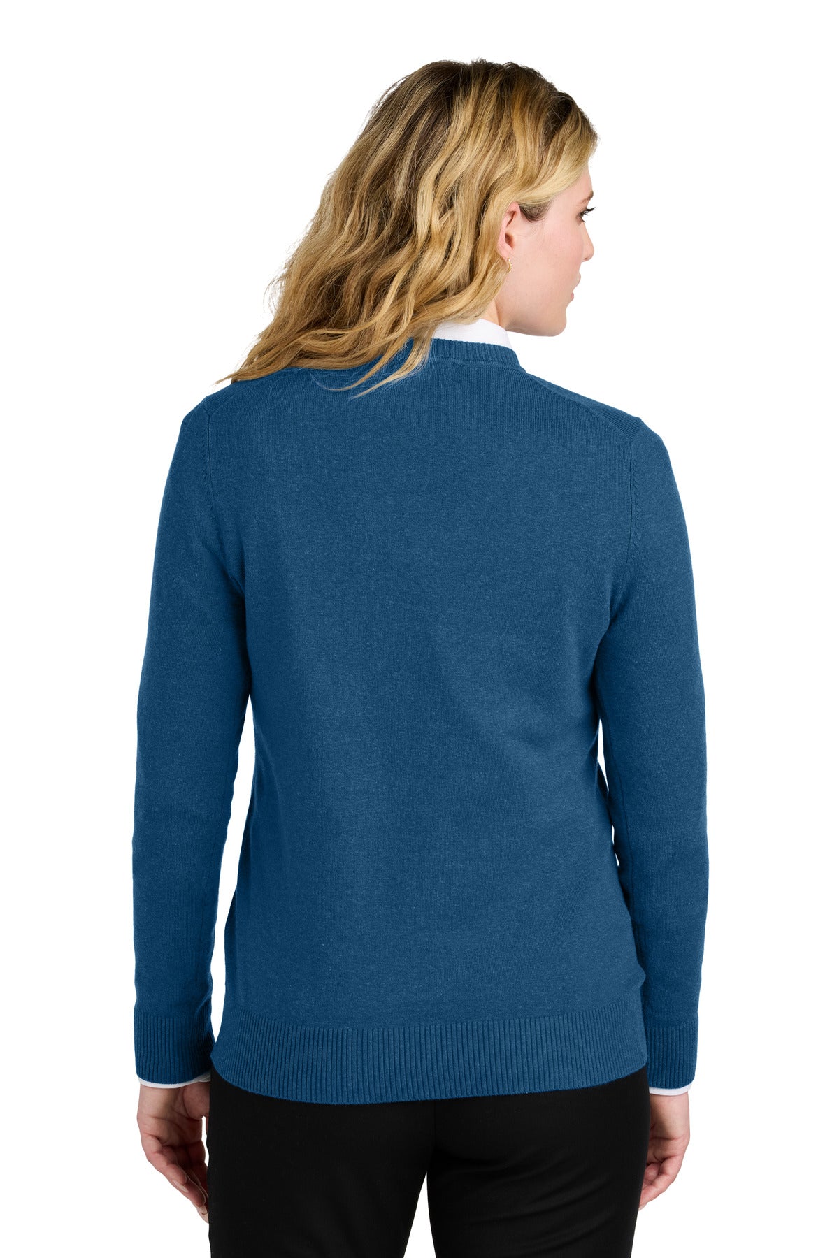 Port Authority Women's Easy Care V-Neck Sweater - Aegean Blue Heather