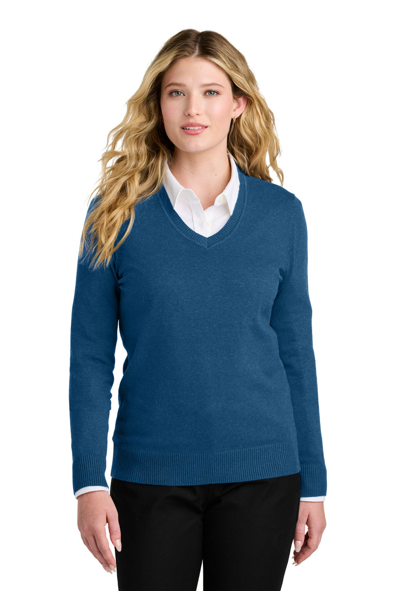 Port Authority Women's Easy Care V-Neck Sweater - Aegean Blue Heather