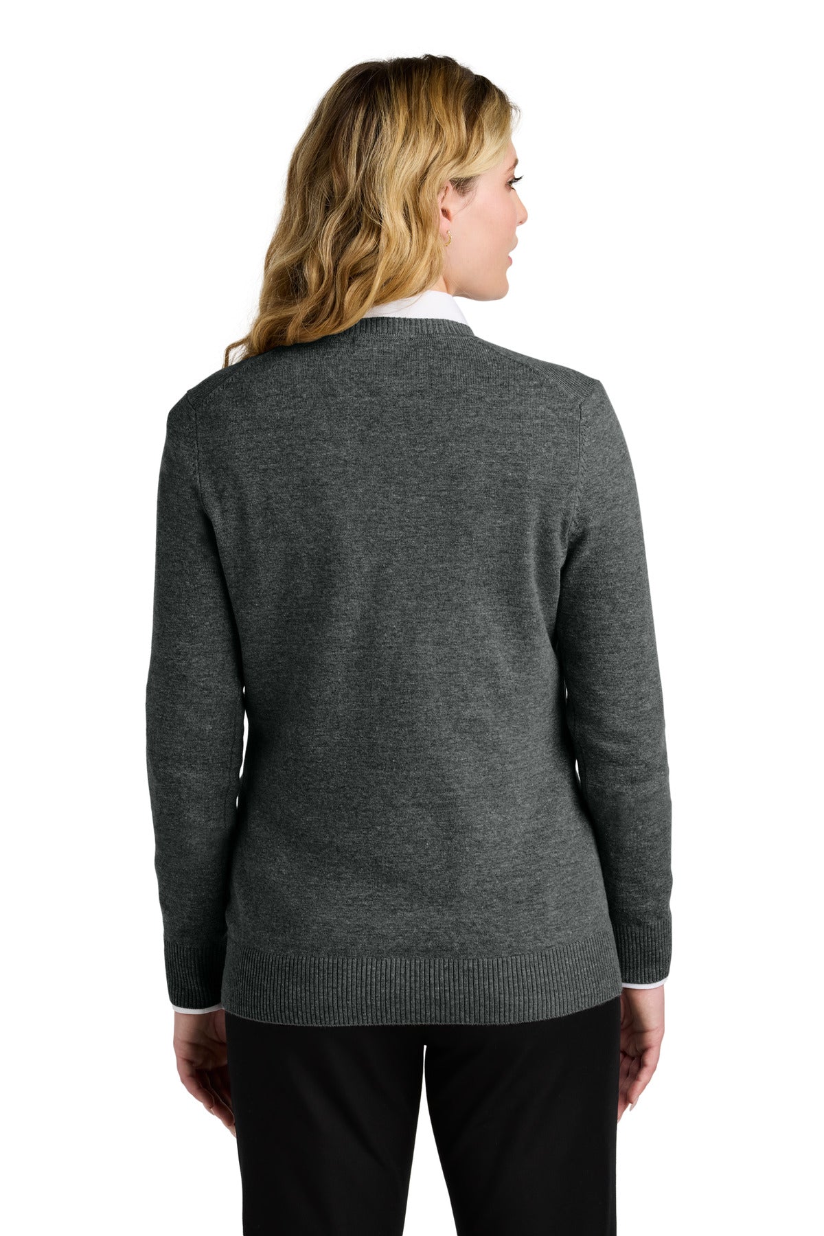 Port Authority Women's Easy Care V-Neck Sweater - Charcoal Heather