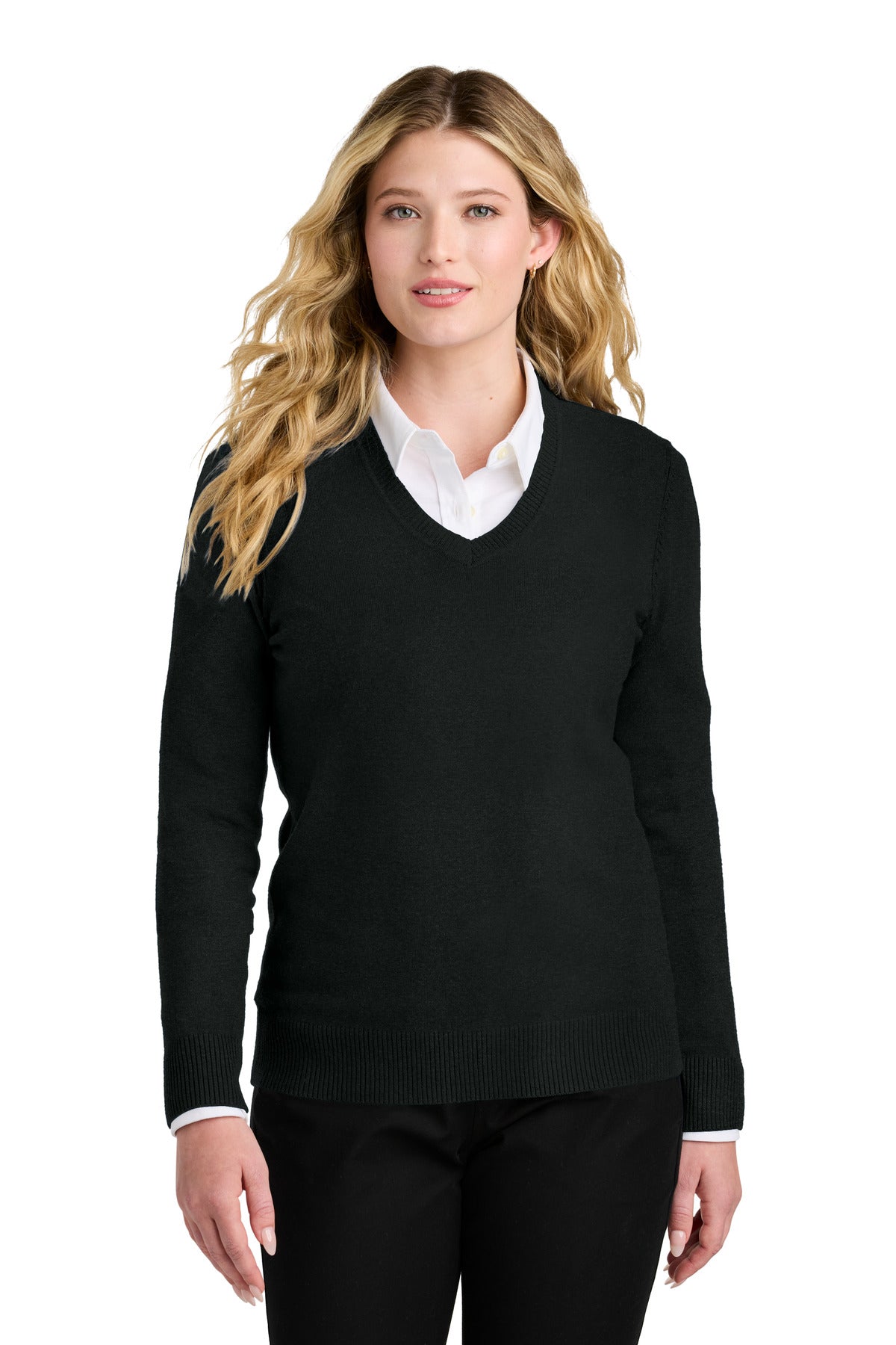 Port Authority Women's Easy Care V-Neck Sweater - Deep Black