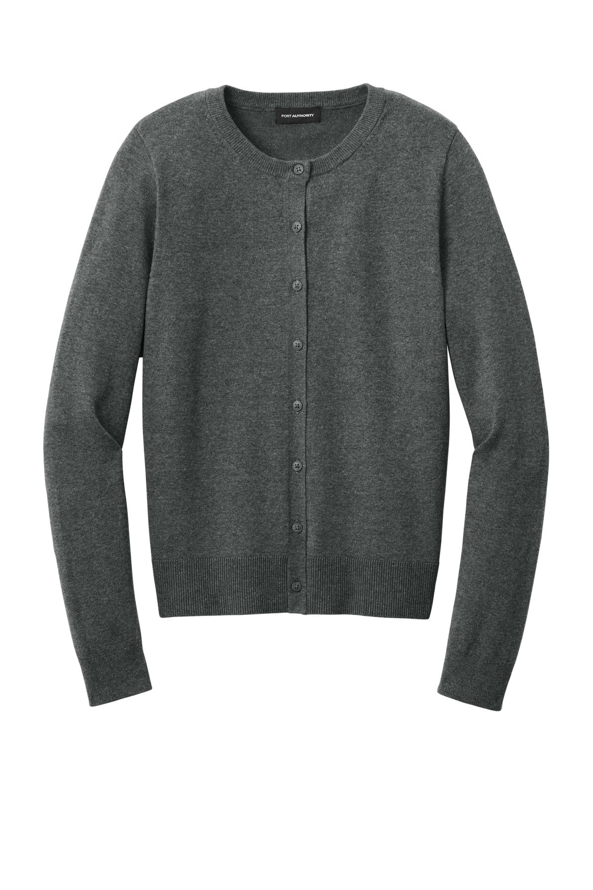 Port Authority Women's Easy Care Crewneck Cardigan Sweater - Charcoal Heather