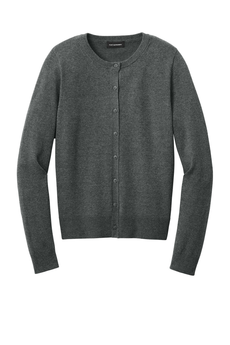 Port Authority Women's Easy Care Crewneck Cardigan Sweater - Charcoal Heather