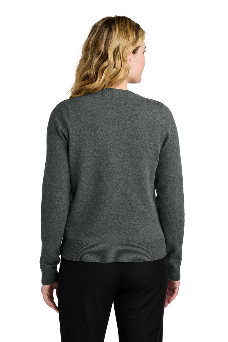 Port Authority Women's Easy Care Crewneck Cardigan Sweater - Charcoal Heather