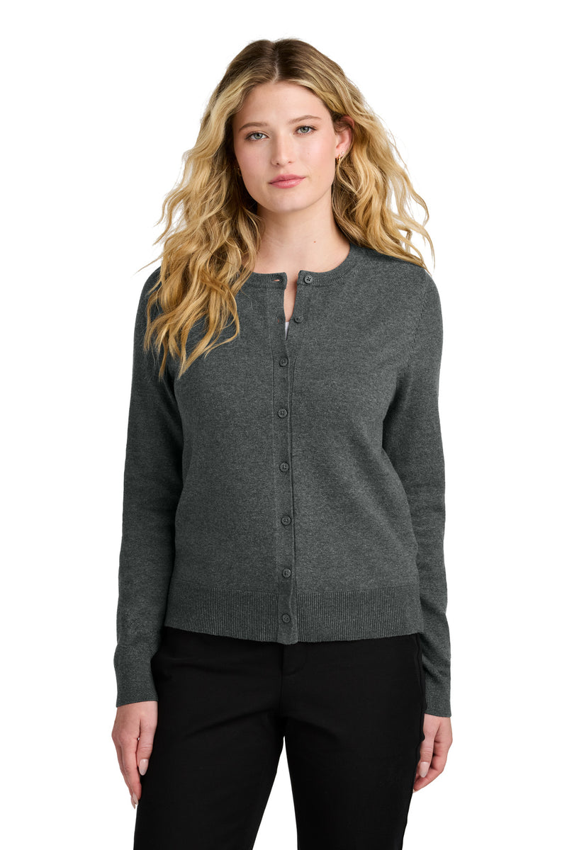 Port Authority Women's Easy Care Crewneck Cardigan Sweater - Charcoal Heather