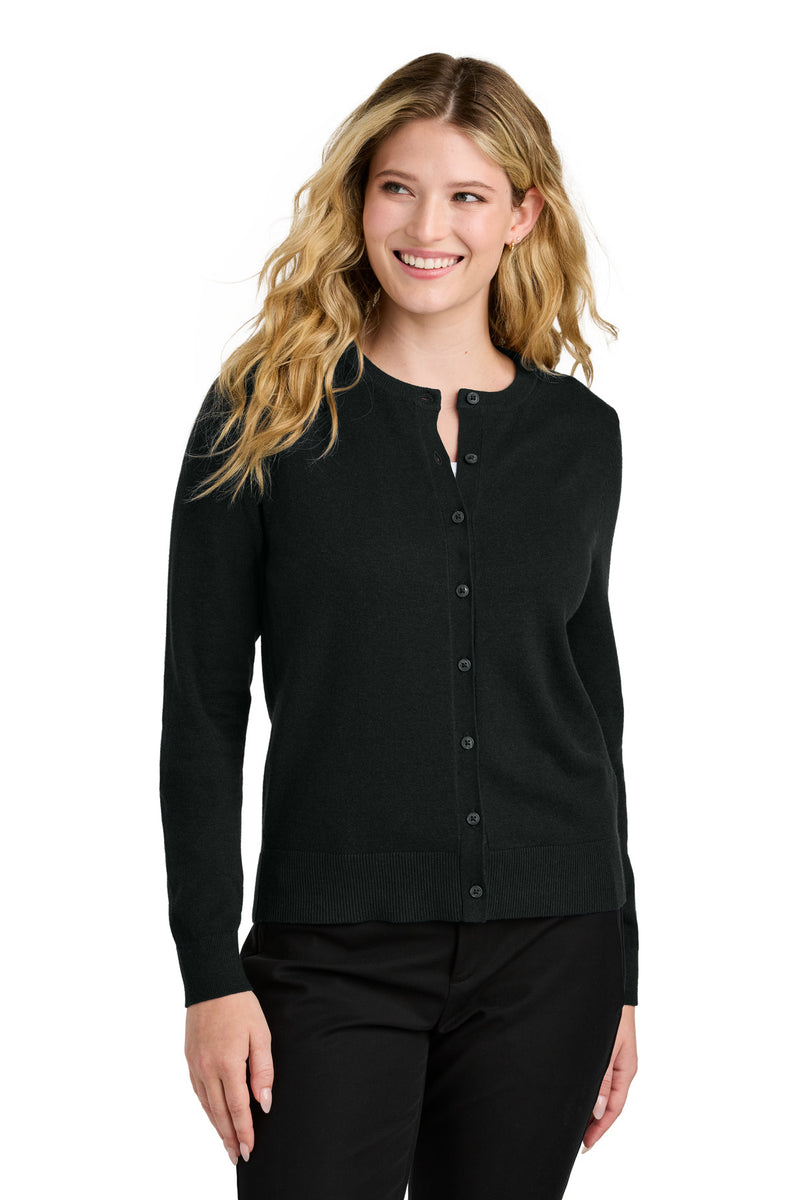 Port Authority Women's Easy Care Crewneck Cardigan Sweater - Deep Black