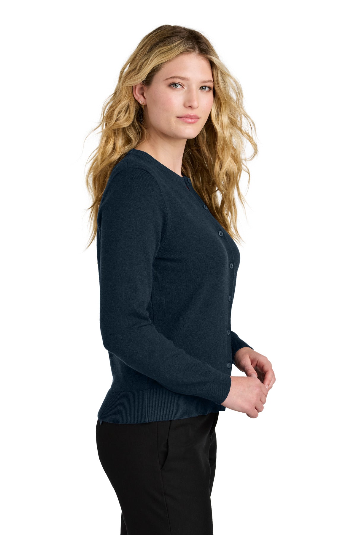Port Authority Women's Easy Care Crewneck Cardigan Sweater - River Blue Navy