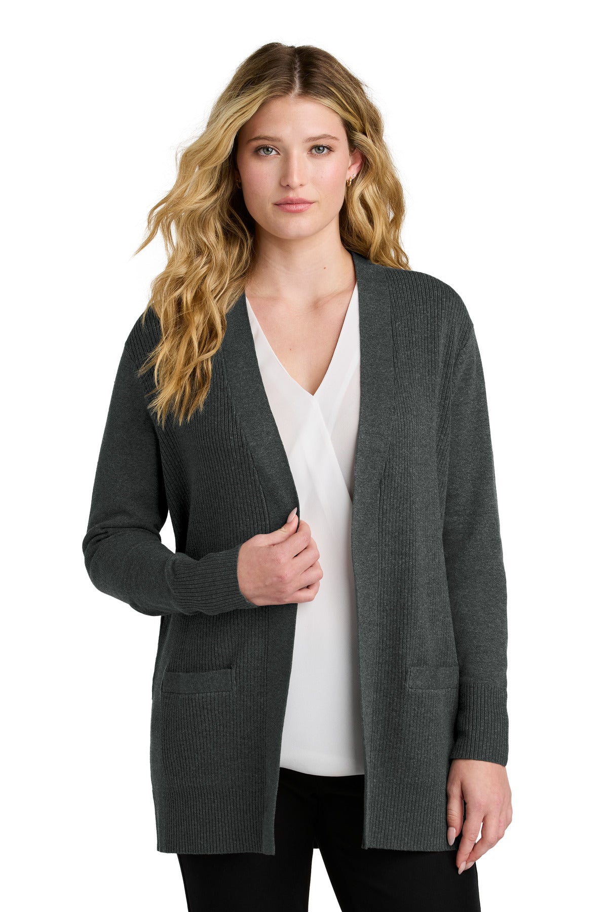 Port Authority Women's Easy Care Open-Front Cardigan Sweater - Charcoal Heather