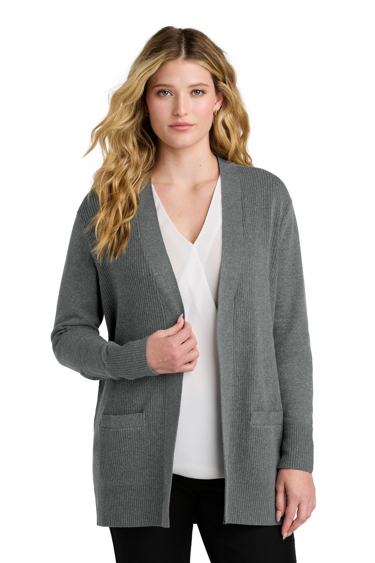 Port Authority Women's Easy Care Open-Front Cardigan Sweater - Medium Heather Grey