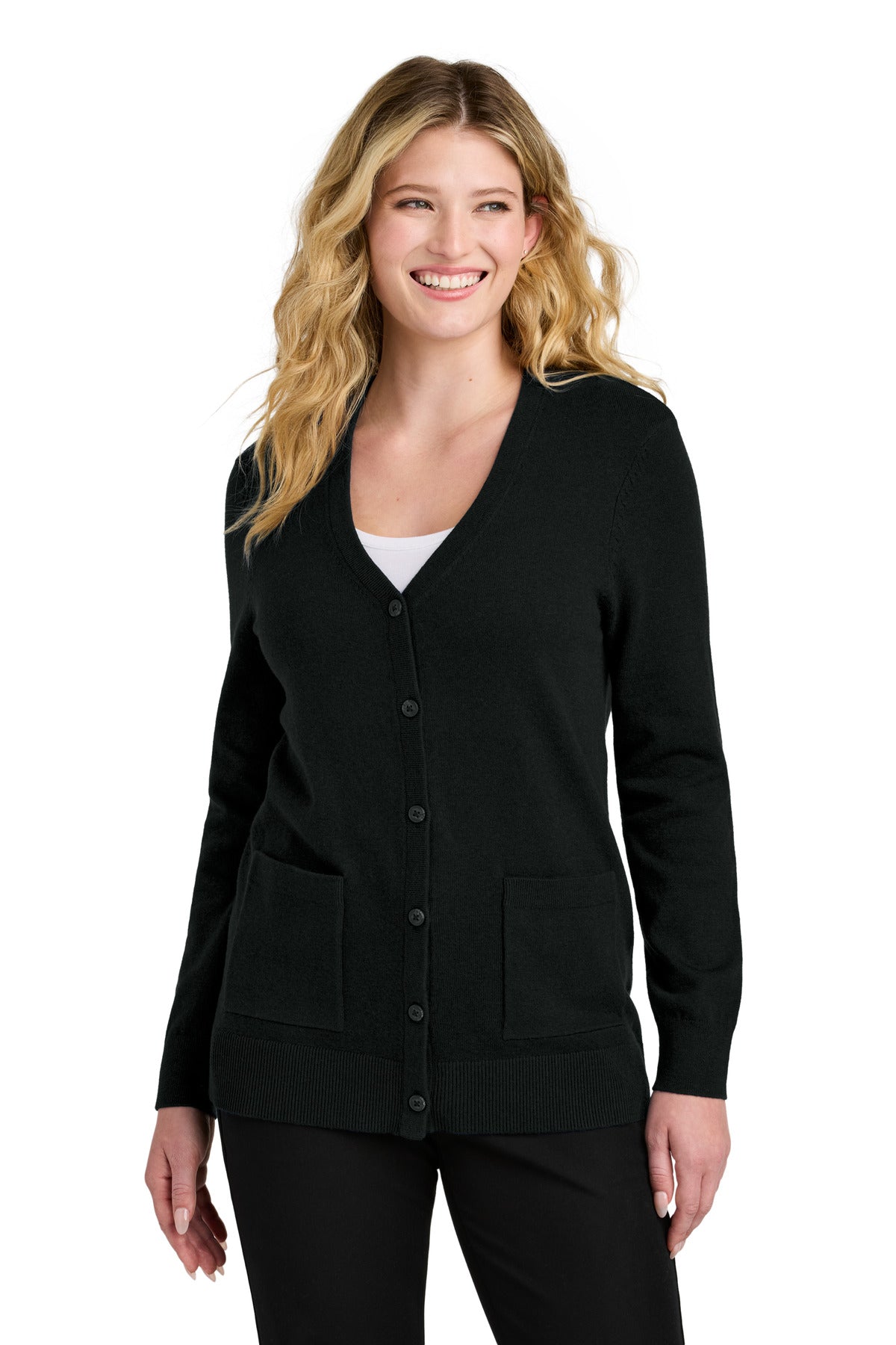 Port Authority Women's Easy Care Button-Up Cardigan Sweater - Deep Black