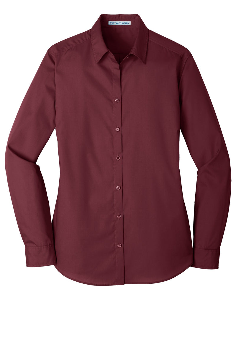 Port Authority Women's Long Sleeve Carefree Poplin Shirt - Burgundy